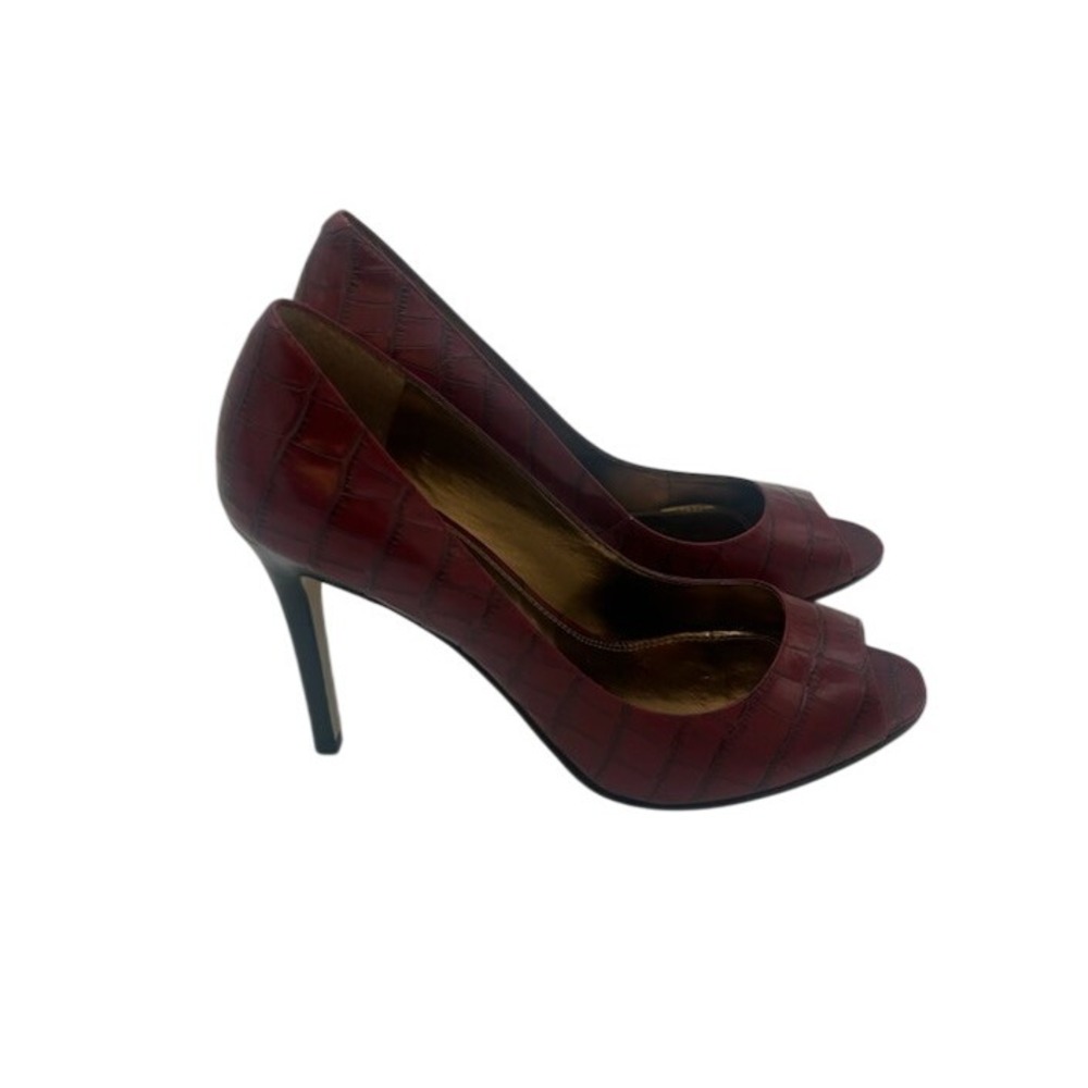Enzo Angiolini Red Heels Pumps Stiletto Peep‎ Toe Leather Dress Shoes Size 7.5M